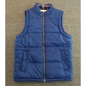Weatherproof Vintage Puffer Vest Blue Plaid Flannel Lined Full Zip Hiking Mens M
